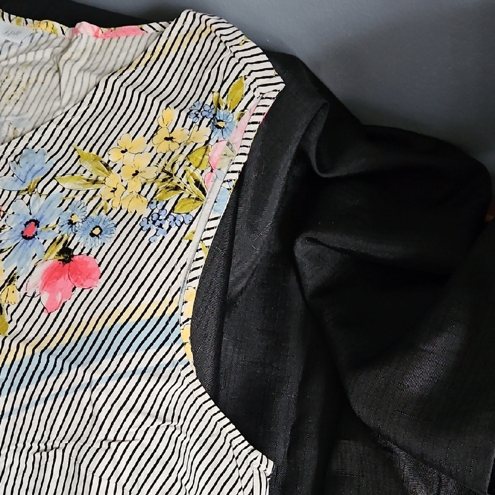 J. Jill Black and White Striped Midi Dress with Floral Accents - Picture 5 of 16